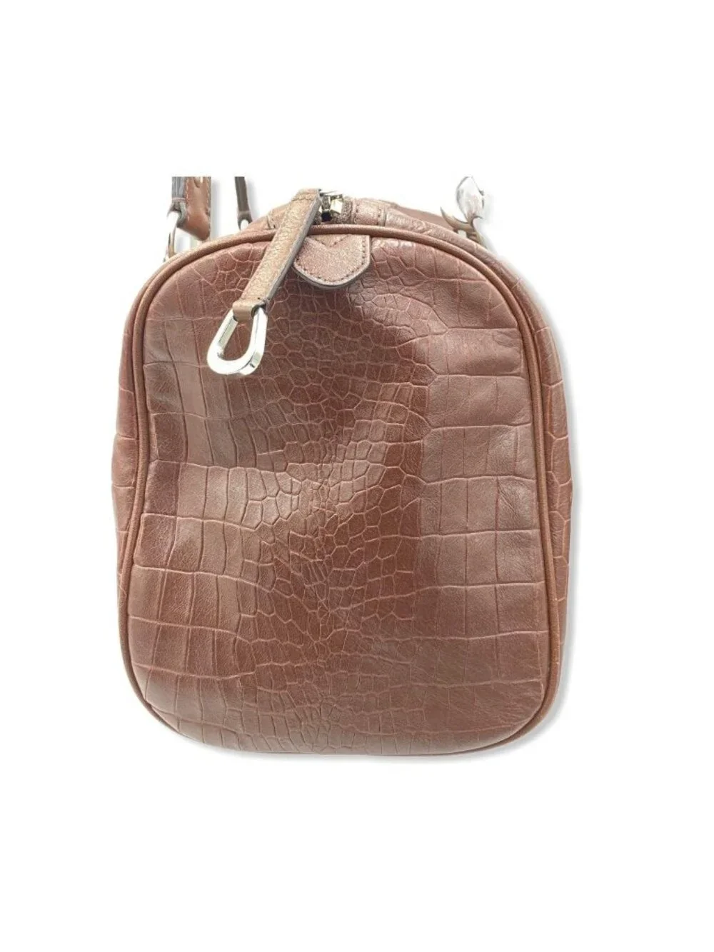 Coach F25125 Brown Croc Embossed Leather Satchel Bag Tassel Charm